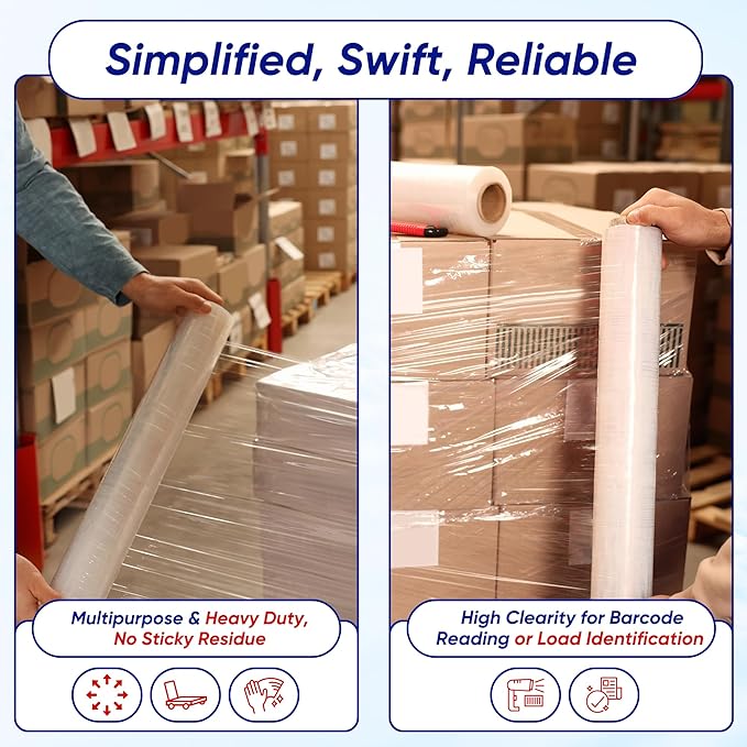 OCTOPUS Stretch Wrap, Industrial Strength 2 Roll Clear, 18” x 1500 feet, 80 Gauge (20 Micron), Heavy Duty Plastic Shrink Film for Packing, Wrapping, Bundling, Shipping, Pallets, and Moving Essentials