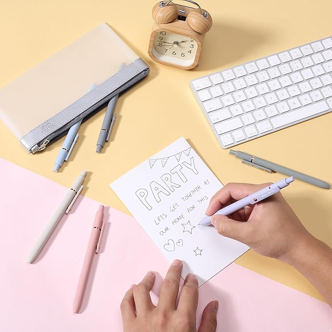 Mr. Pen- Retractable Gel Pens with Rose Gold Ring and Ball, 6 Pack, Morandi Barrels, Japanese Black Gel Pens, Fast Dry, Gel Pens Fine Point 0.5mm, Smooth Writing Aesthetic Pens for Journaling