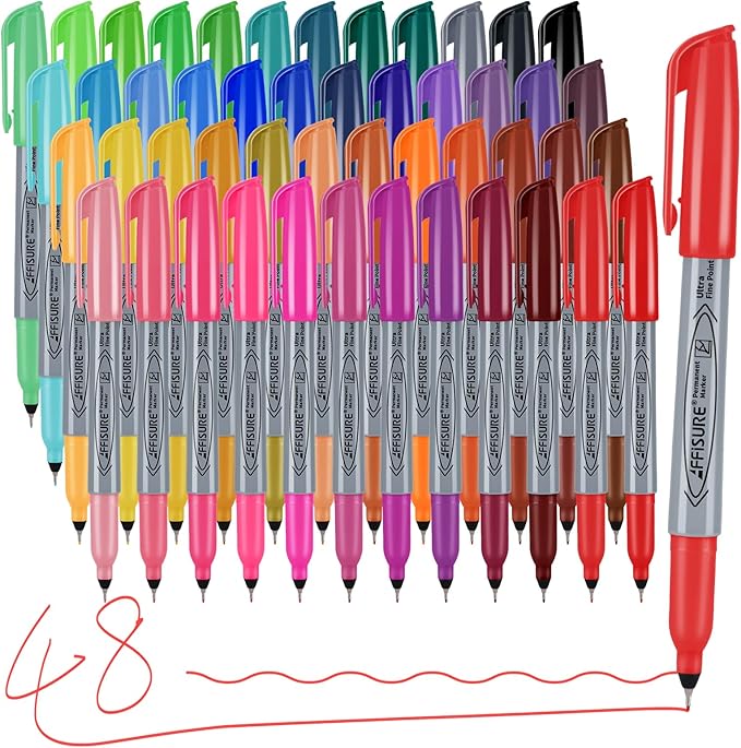 Permanent Markers, Ultra Fine Point Markers Set,48 Assorted Colors Work on Wood, Plastic, Paper, Metal, Stone, Glass for the Artist、Kids、Adult, 48 Count
