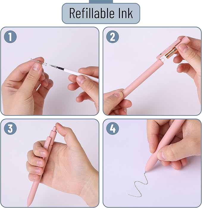 Mr. Pen- Retractable Gel Pens with Rose Gold Ring and Ball, 6 Pack, Morandi Barrels, Japanese Black Gel Pens, Fast Dry, Gel Pens Fine Point 0.5mm, Smooth Writing Aesthetic Pens for Journaling