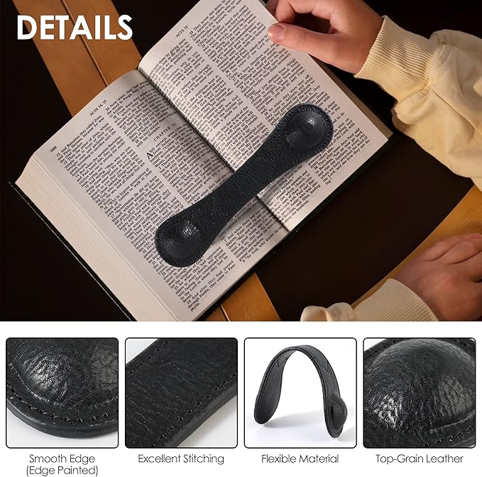KINIVA Leather Weighted Bookmarks Book Weight Page Holder for Reading,Book Open Holder for Kids Adult,Gifts for Reader (01 Black)