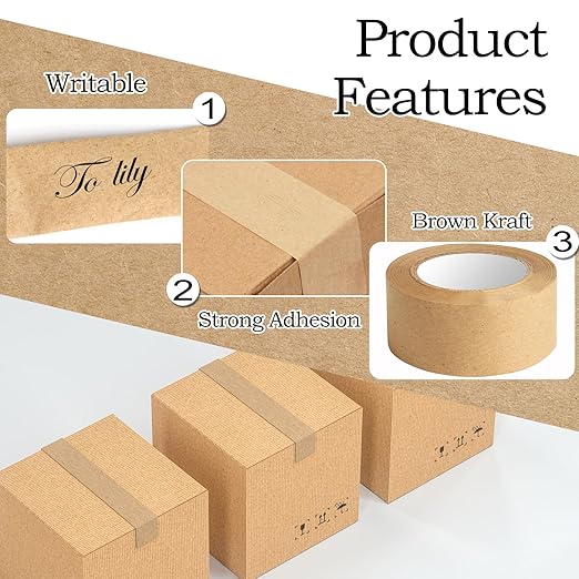 3 Pack Water Activated Gummed Kraft Paper Tape, Brown Kraft Gum Tape for Picture Framing Secure Packing, Heavy Duty Adhesive - 36mm x 89yd