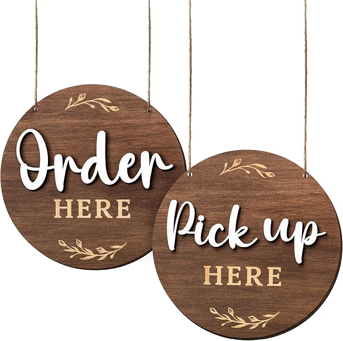 Order Here Pick Up Here Signs - 2 Pack Wood Order Here Sign For Restaurant, Cafes, And Bars