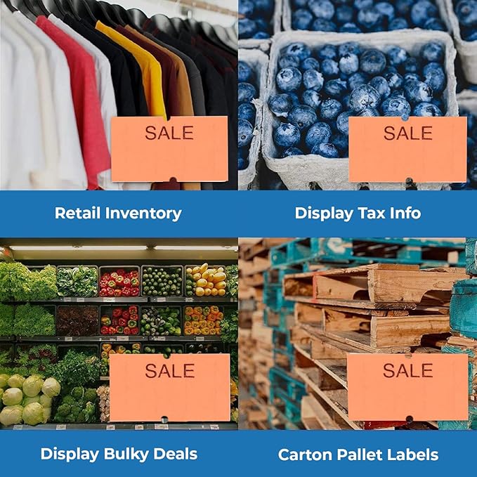 Sale Fluorescent Red Perco Labels for Perco 2 Line Labeler Gun - 10 Sleeve, 60,000 "Sale Labels for Perco 2 Line Date Guns