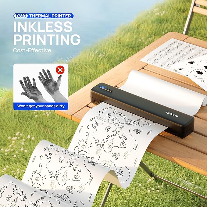 POLONO Portable Printer Wireless for Travel, D810 Bluetooth Thermal Printer Support for 8.5"x11" US Letter, Inkless Compatible with iOS, Android, Laptop for Office, Car and Home, Black
