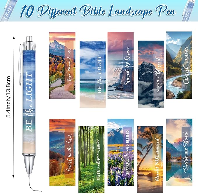Tinlade 10 Pcs Christian Pens for Women Religious Ink Pens Easter Gifts Inspirational Quotes Bible Verse Ballpoint Funny Office Supplies for Women Men Coworker(Landscape)