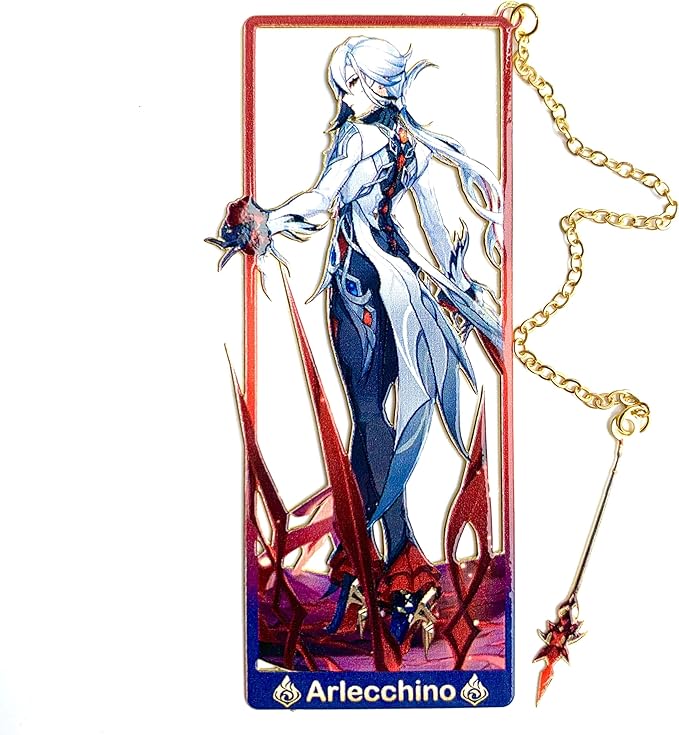 Genshin Impact Arlecchino Metal Bookmark - Anime Figure Merch with 3D Display Box - Birthday Gifts for Fans Friends Gamer Book Lovers - Zllada