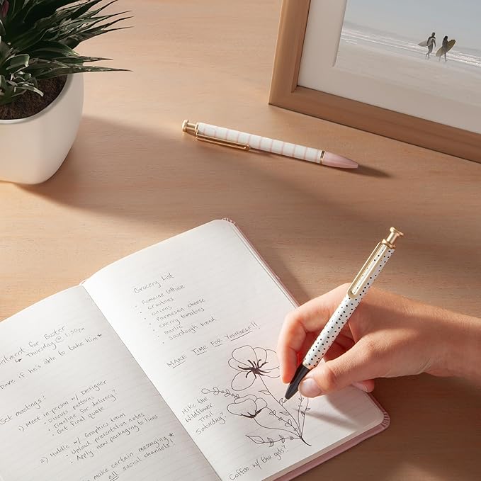 U Brands Monterey Ballpoint Pens, Set of 2, Stripes And Dots With Gold Details, Bold (1.0 mm) Point, Black Ink