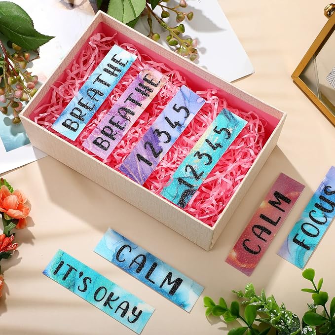 Laumoi 50 Pcs Anxiety Sensory Stickers Textured Calming Strips Tactile Rough Sensory Calm Stickers Adhesive Textured Tape Fidget Pack Anti Stress Strips for Adults(Marble Style)