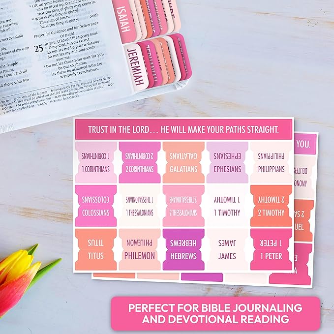 Pink Bible Tabs, 90 Large Print Bible Index Tabs for Study Bible, Laminated Easy-to-Read Label, Christian Gift for Women, Men, Kids