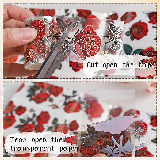 Rose Flower Scrapbook Supplies - Vintage Red Flower Junk Journal Supplies, Floral Srapbooking Tapes Art Crafts Decorative