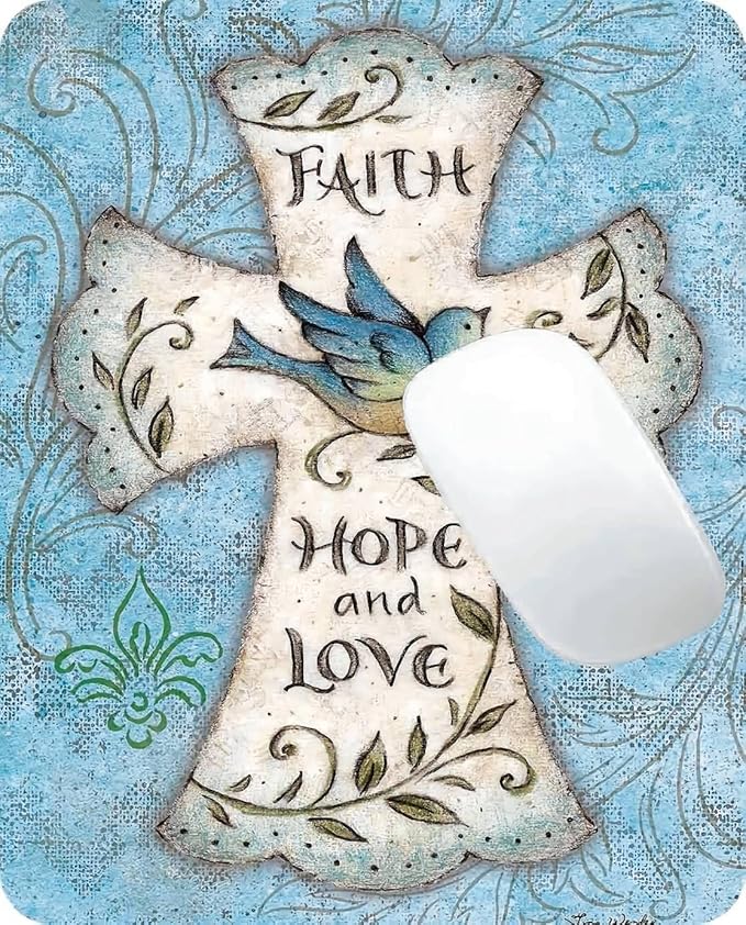 Mouse Pad, Christian Cross Mouse Pad, Square Waterproof Mouse Pad Non-Slip Rubber Base MousePads for Office Laptop, 9.5"x7.9"x0.12" Inch(Hope and Love)…