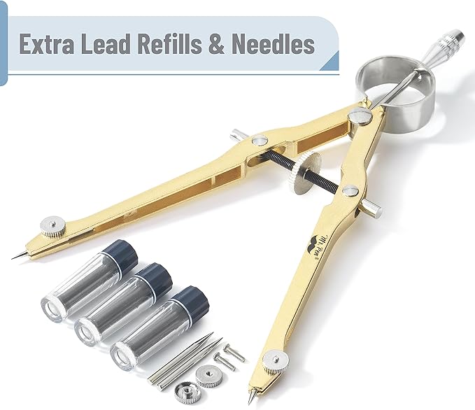 Mr. Pen Professional Geometry Compass - Gold with Extra Leads, Metal with Lock, Drawing & Drafting Compass