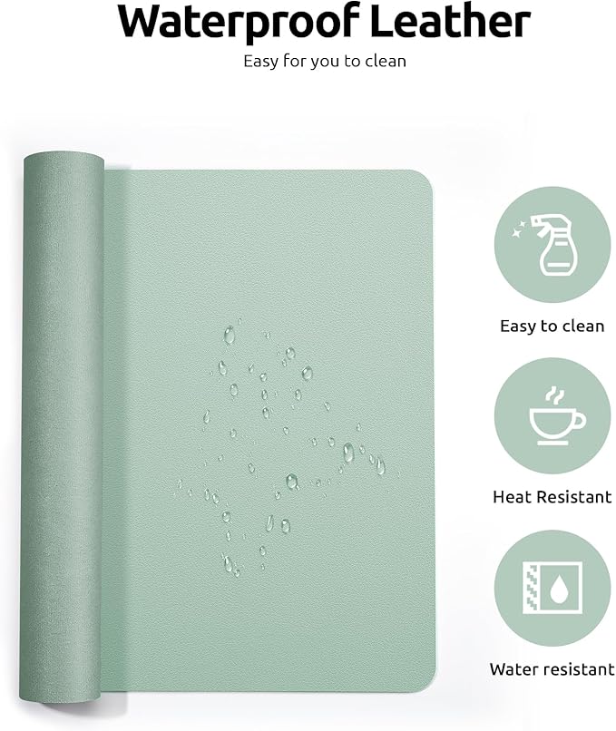 YSAGi Leather Desk Protector, Office Mat, Large Mouse Mat, Non-Slip PU Leather Blotter, Laptop Pad, Waterproof Writing Pad for Office and Home (Pale Green, 31.5" x 15.8")