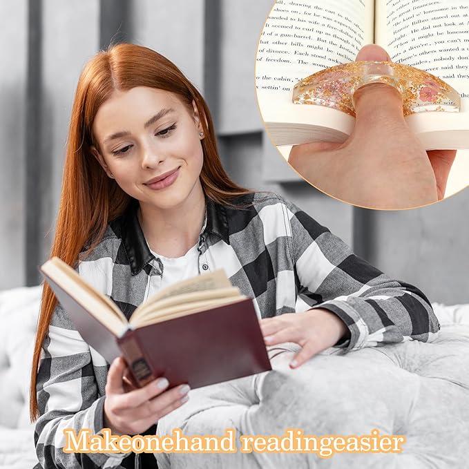 Book Page Holder for Reading, 4 PCS Dried Flower Resin Transparent Bookmark, Thumb Book Page Holder Reading Accessories for Reading Lovers, Gifts for Bookworm, Literary, Students and Teachers