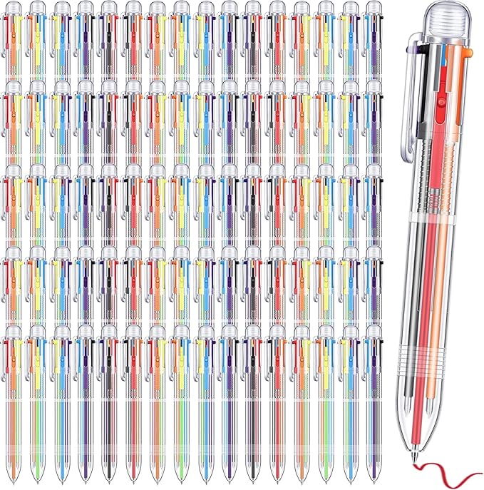 100 Pcs 6 in 1 Multicolor Ballpoint Pen Bulk 0.5 mm 6 Color Retractable Ballpoint Pen Colorful Ink Pen Party Favors Rainbow Pen for Nurses, Gel Ink Nurse Pens for Office School Students Kids (100)