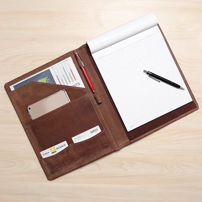 Succor Genuine Leather Business Portfolio Organizer-Professional Padfolio-Leather Binder-Document Holder-Resume Folder-A4 PAD Folio for Men and Women-13”x10”-Brown