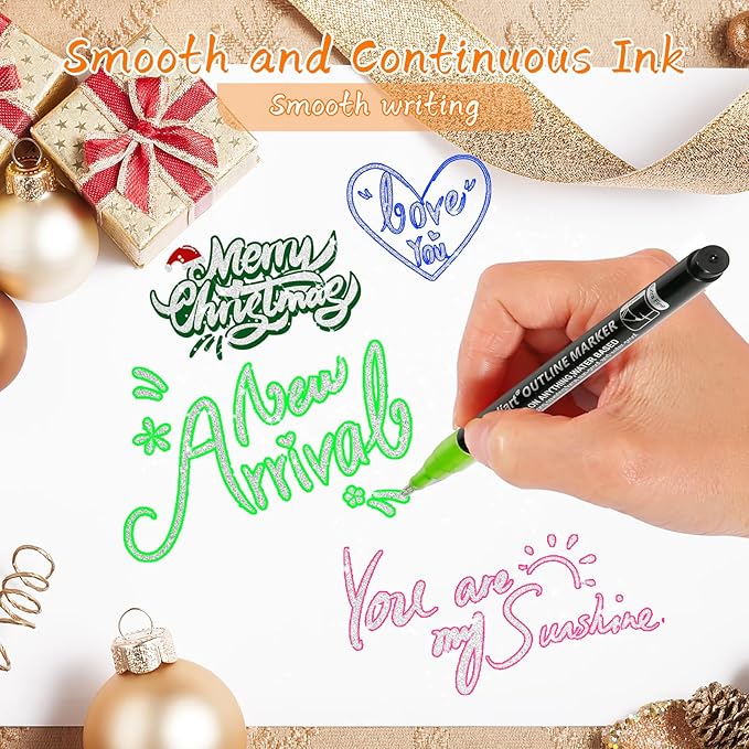 Caliart Easter Basket Stuffers, 12-Color Shimmer Double-Line Drawing Doodle Outline Markers, Teen Girl Gifts Trendy Stuff, Glitter Pens Set Classroom Art Supplies for 4-6-8-10-12 Year Old