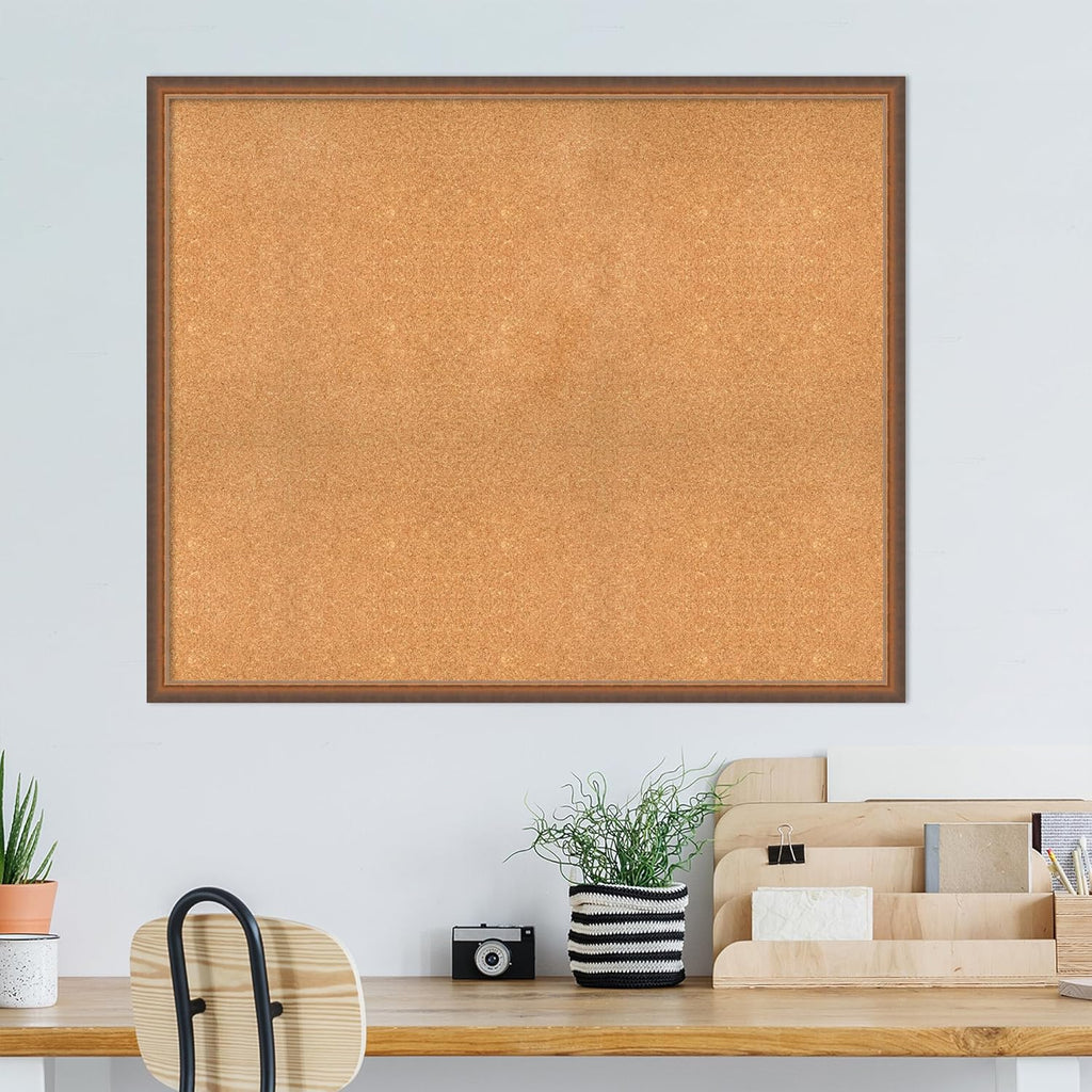 Amanti Art Natural Cork Board for Wall, 38x46 Vision Board with Bronze Frame, Oversize Corkboard Office Decor for Home Organization, Modern Corkboard Pinboard to Display Items for Home Organization