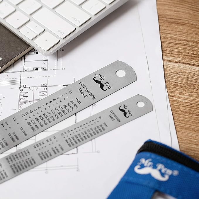 Mr. Pen- Steel Rulers, 2 Pack, 6" and 12", Rose Gold, 6 Inch Ruler Metal Rulers, Small Metal Ruler 6 Inch Metal Ruler Thin Flat, Stainless Steel Ruler 12 Inch, Centimeter Ruler, Steel Ruler 12 Inch