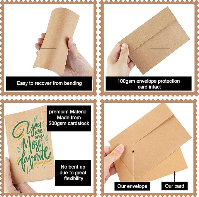 Blank Cards and Envelopes 4x6, 30 Pack Brown Invitation Cardstock with Envelopes, Thank you Blank Greeting Cards and Envelopes, for All Occasions DIY, Print custom (60 Pcs)