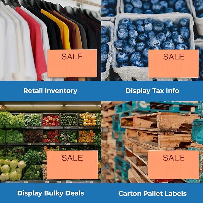 Perco 2 Line Fluorescent Red Sale Labels - 32 Rolls, 4 Sleeves, 24,000 Blank Price and Date Gun Labels for Perco 2 Line Price and Date Guns - Made in USA