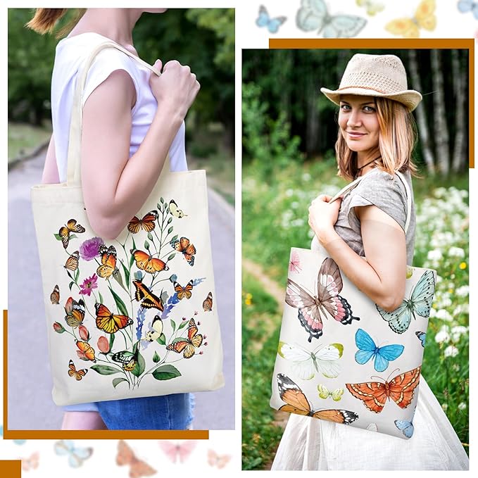 Sweetude 8 Pack Christmas Book Club Gifts Book Lovers Tote Bag Bulk Bookish Canvas bag Librarian Readers Gifts for Women(Butterfly)