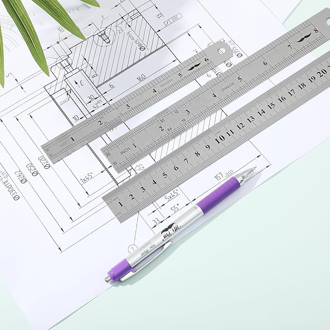 Mr. Pen- Stainless Steel Rulers, 3 pcs, 6", 8" & 12", 6 Inch Ruler Metal Rulers, Small Metal Ruler 6 Inch Metal Ruler Thin Flat, Stainless Steel Ruler 12 Inch, Centimeter Ruler, Steel Ruler 12 Inch