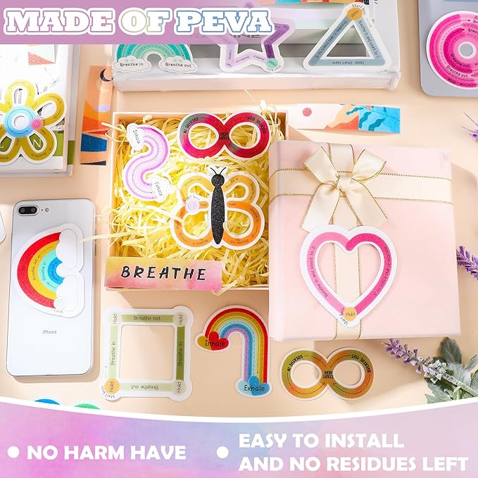 80 Pcs Anxiety Sensory Stickers with Inspirational Quotes Calm Textured Strips Relief Mental Health Stickers School Office Adhesive Sensory Tape Anti Stress Toys for Adults Teens (Fresh)