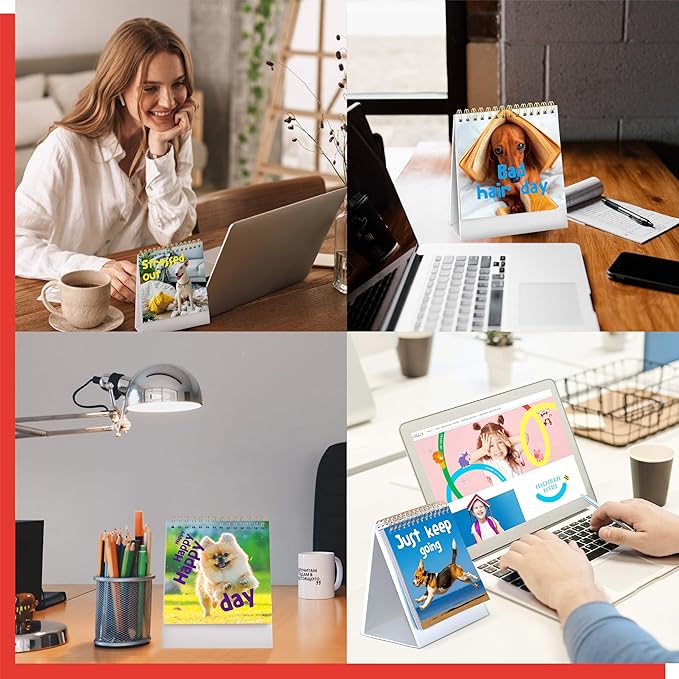 40 Pages Funny Desk Sign, 34 Different Fun and Flip-Over Messages plus 6 Erasable Blank Pages, Funny Desktop Flip Book for Office Gifts Desk Accessories (Dog Design)