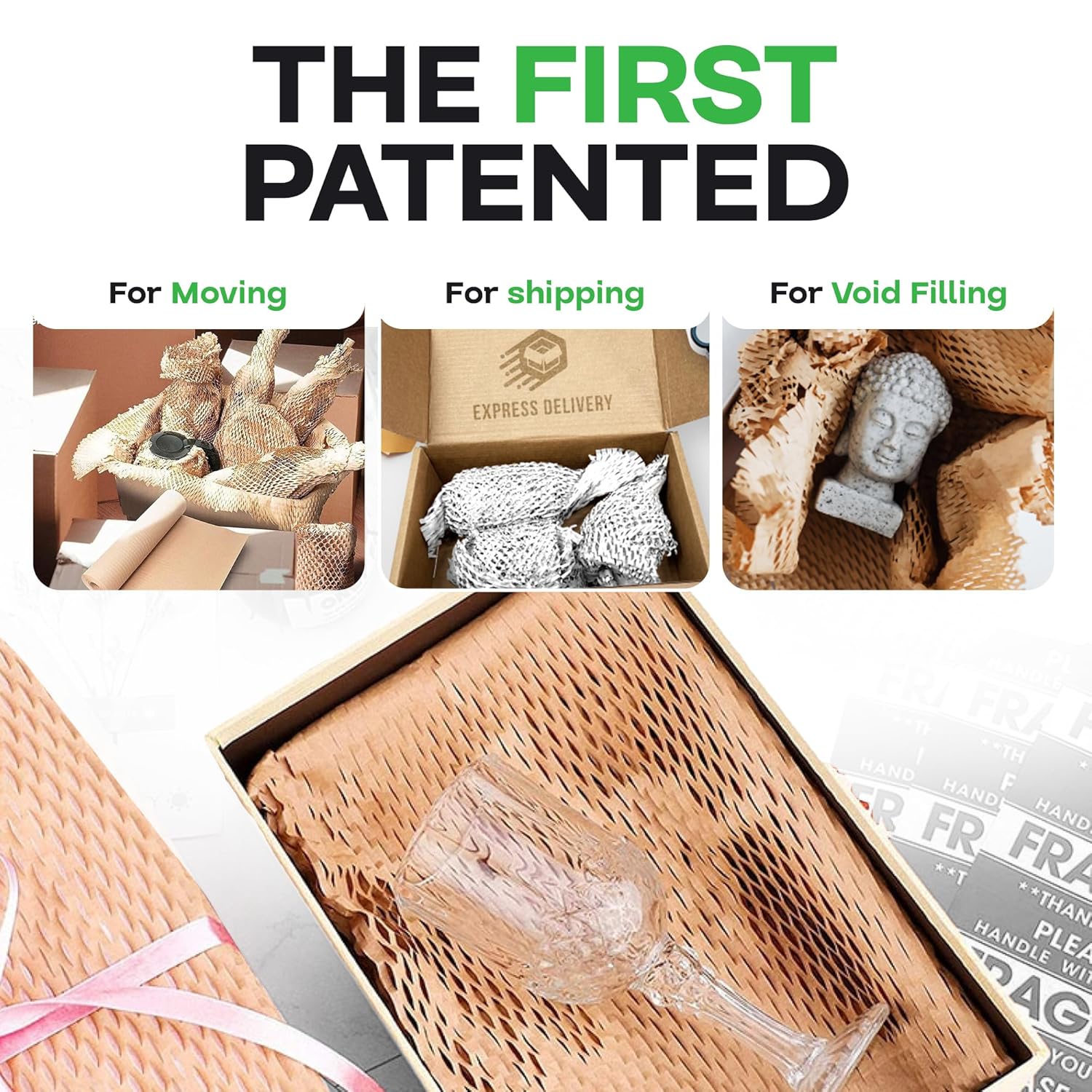 IDL Packaging 15.25" x 300' Refill Roll (Pack of 1) for MP-300W HexcelWrap Honeycomb Packing Paper Station, White - Natural Kraft Paper with Interlocking Slit Design for Shipping and Moving