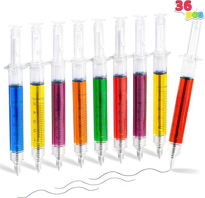 JOYIN 36pk Retractable- Syringe Pens Bulk Party Favors Fun Nurse Pens, Multi Color Novelty Pens, Nursing School Supplies, Halloween Party Favors