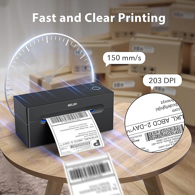 Nelko Bluetooth Thermal Shipping Label Printer, Wireless 4x6 Shipping Label Printer for Shipping Packages, Support Android, iPhone and Windows, Widely Used for Amazon, Ebay, Shopify, Etsy, USPS
