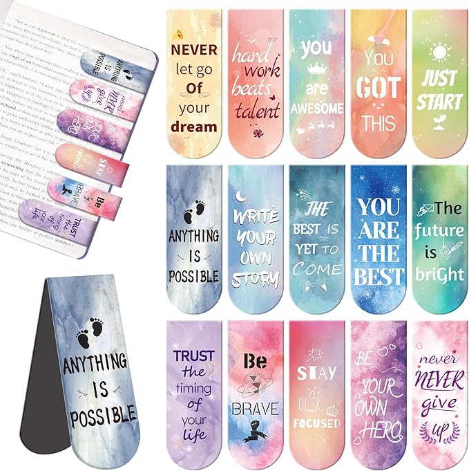 Magnetic Bookmarks, Kaluofan 15PCS Inspirational Bookmarks, Bookmarks for Women, Bookmarks for Kids, Double Sided Magnet Book Markers Page Clip for Students Teachers Reading Supplies
