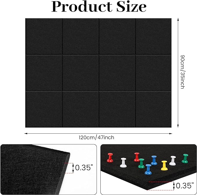 Large Office Cork Board Alternative - 47"x35"12 Pack Felt Wall Tiles Self-Adhesive Safe Removable No Damage for Wall Pin Board Tack Board Felt Cork Board for Walls or Office 48 x 36