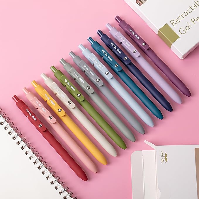 Mr. Pen- Retractable Gel Pens, 12 Pack, Morandi and Vintage Barrels, Black Gel Pens, Fast Dry, Gel Pens Fine Point 0.5mm, Retractable Pens, Cute Pens, Gel Ink Pens, Aesthetic Pens for Journaling