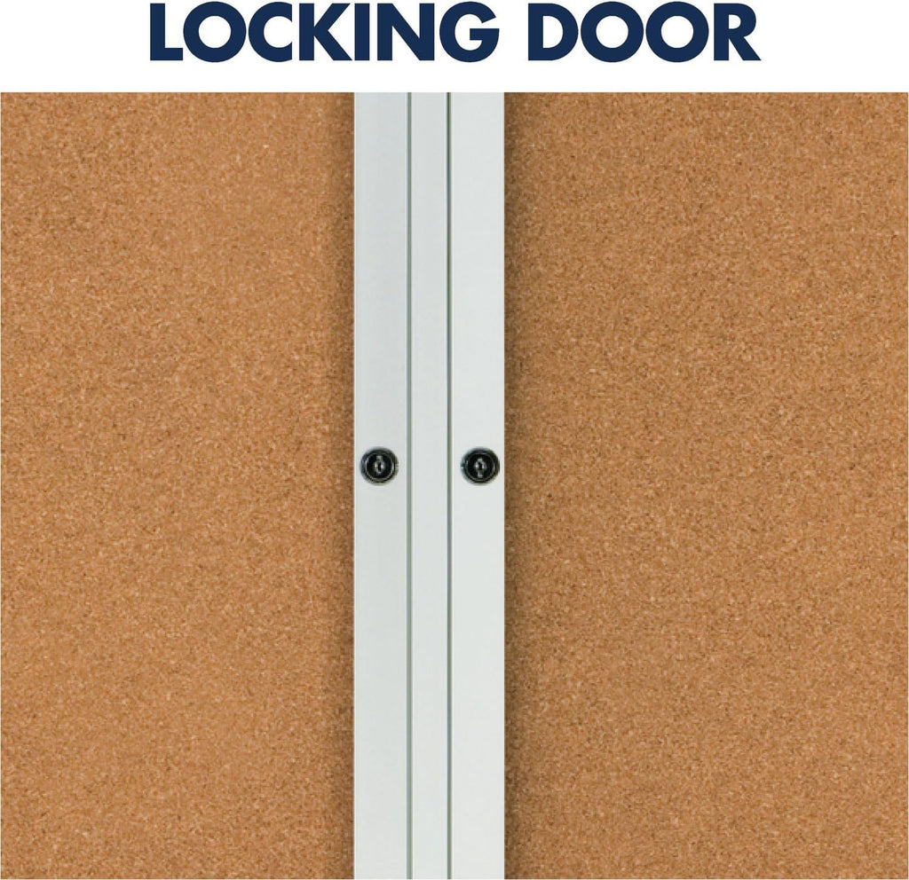 Quartet Cork Bulletin Board, 2 Glass Doors, Enclosed, 4' x 3', Outdoor Message Board, Aluminum Frame (2124)
