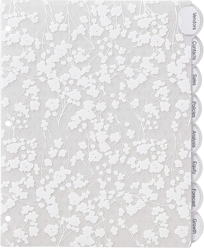 Avery Insertable Style Edge Plastic Dividers for 3 Ring Binders, 8-Tab Set, Assorted White Frosted Designs, 1 Set (11291)