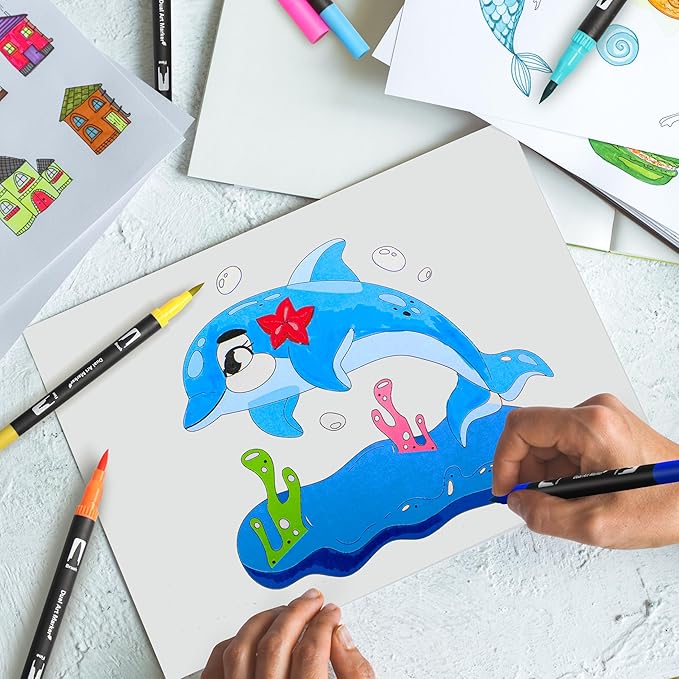 Dual Brush Marker Pens, 24 Colors Art Markers with Fine and Brush Tip Coloring Markers for Adults, Marker for Journaling Calligraphy Drawing Sketching Doodling Illustrating