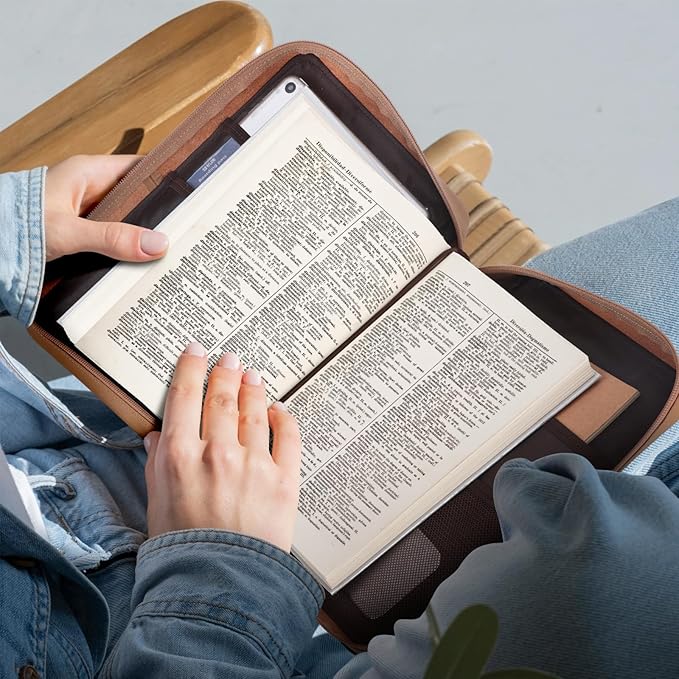 Polare Full Grain Leather Bible Cover Church Bag Bible Protective Book Holder Carrying Case Folder Organizer Portfolio for Men and Women (Almond Brown)