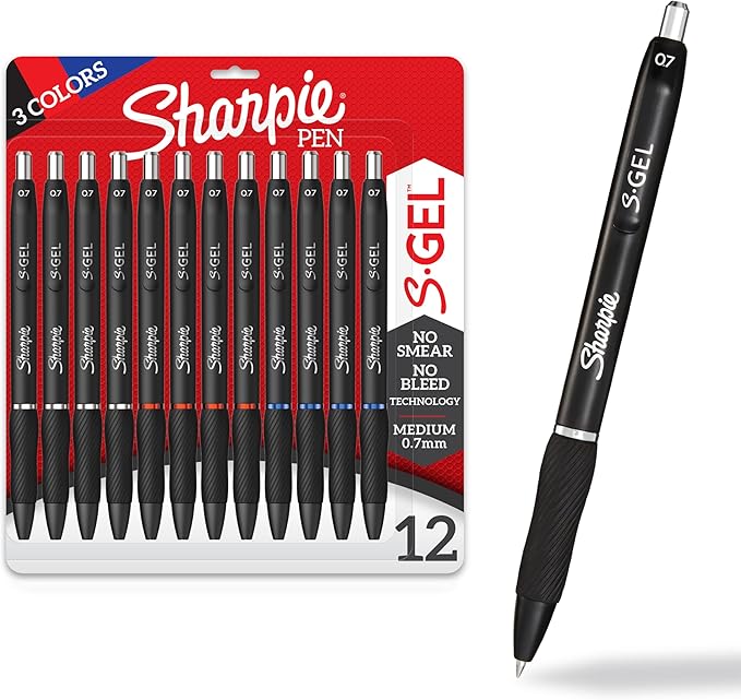 Sharpie S-Gel, Gel Pens, Writing Pens, Drawing Pens, Coloring Pens, Gel Pens For Journaling, Medium Point Pens(0.7Mm), Assorted Colors, 12 Count