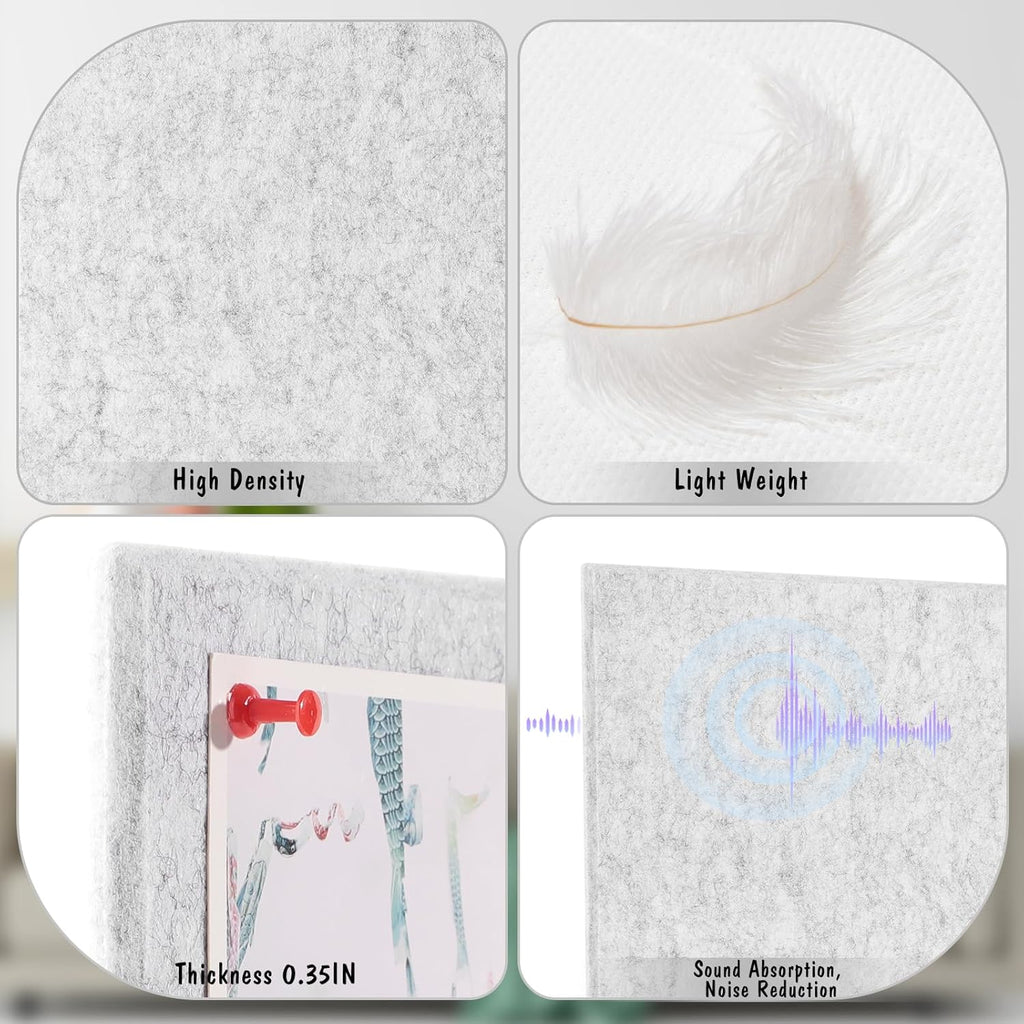 Large Cork Board 36" x 24", 6 Pack Felt Wall Tiles with Colored Pushpins, Bulletin Board with Removable Self-Adhesive Strips, Pin Board Cork Boards for Walls Office Home-Light Gray