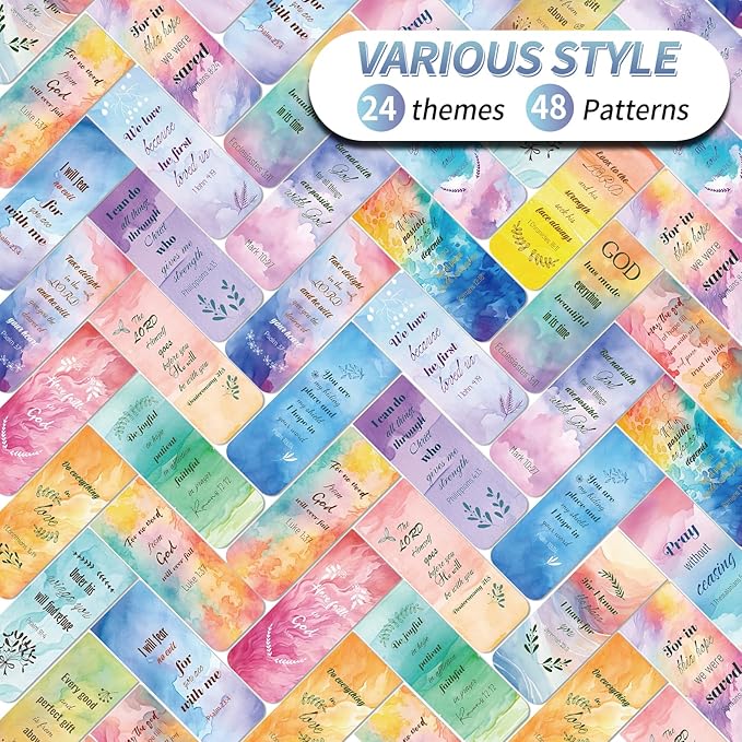 48 Piece Bible Verse Magnetic Bookmarks - Christian Scripture Inspirational Book Marks with Boxes - Religious Motivational Book Marker Prayer Page Clips for Women & Men Reading Gifts(Rainbow Style)