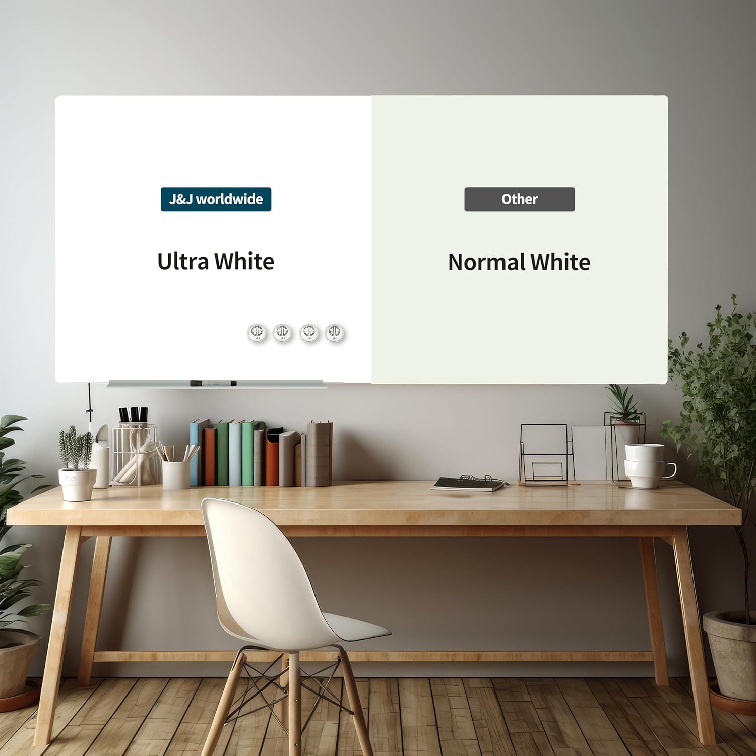 J&J worldwide Glass Whiteboard, Magnetic Brilliance White Dry Erase Board 36" x 60" Invisible Mount, Includes Markers, Marker Tray, Eraser for Wall, Office, Home, School