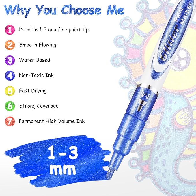 Glitter Markers Pen 12 Colors Glitter Metallic Shimmer Marker for Kids Adults DIY Crafts Greeting Birthday Cards Making Scrapbooking Doodle Poster Album Art Supplies, Teen Girl Trendy Stuff