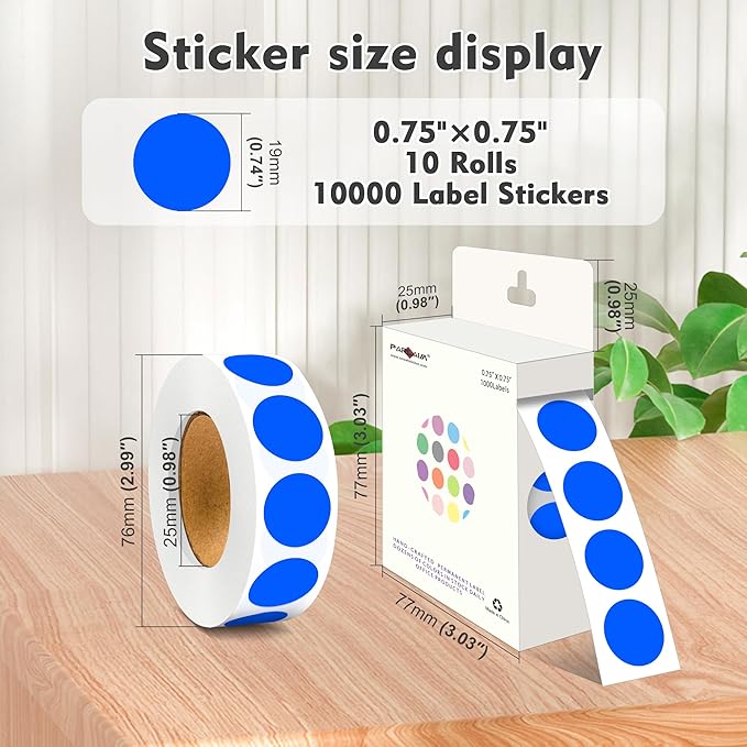 PARLAIM 3/4 Inch Round Permanent Adhesive Color-Code Dot Stickers,10000 Stickers Roll dots Label Dispenser Box Green Circle Stickers Labels 10Rolls (Blue)