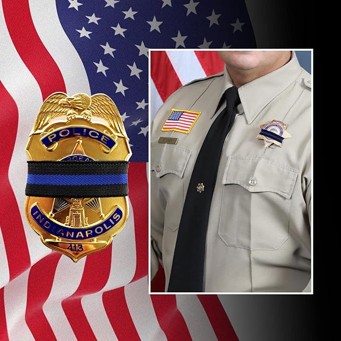 CREATRILL 30 Pack Thin Blue Line Police Mourning Band Stripe Police Officer Badge Shield Funeral Honor Guard Straps for Badge Size of 1.4" to 2.4"