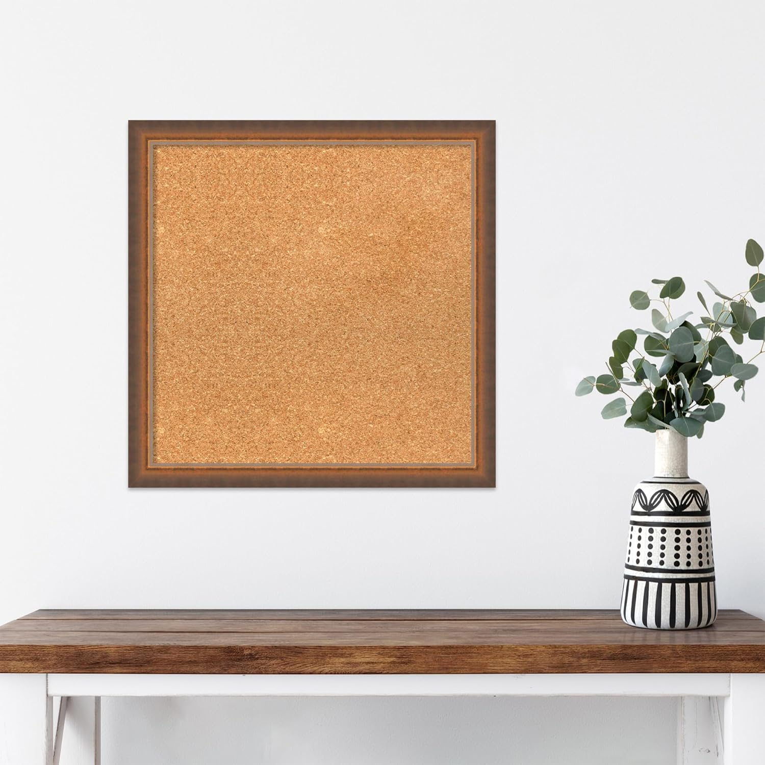Amanti Art Natural Cork Board for Wall, 20x20 Vision Board with Bronze Frame, Small Corkboard Office Decor for Home Organization, Modern Corkboard Pinboard to Display Items for Home Organization in