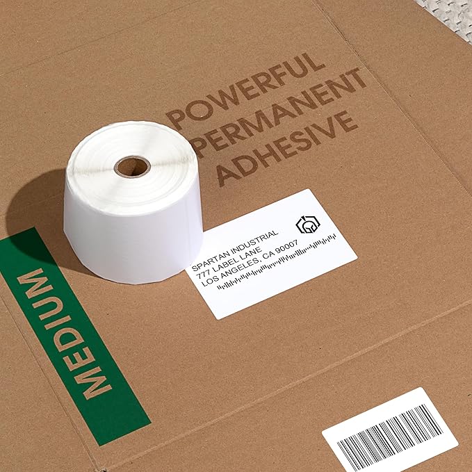 Spartan Industrial - 4" X 3" Direct Thermal Shipping, Postage, Mail Labels Compatible with Rollo, Zebra, and Other Desktop Label Printers (10 Rolls, 500/Roll)