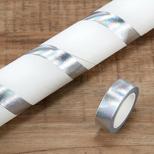 QDiShi Silver Holographic washi Tape for Wall Decor Decorative,Foil Masking Tape Low Tack Self Adhesive Decorative Washi Tape Shiny Metallic Color washi Tape 0.59in x66FT